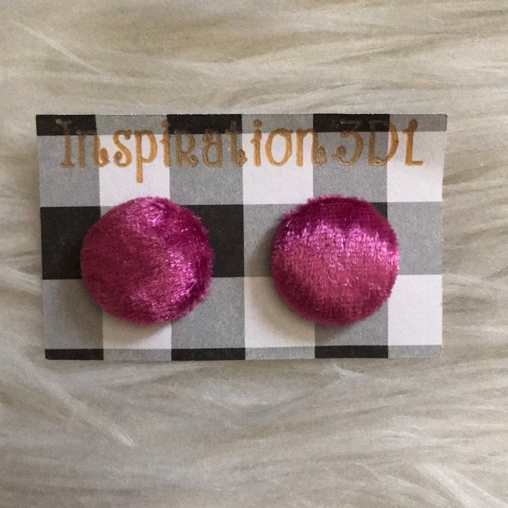 Pink Velvet Handmade Button Earrings